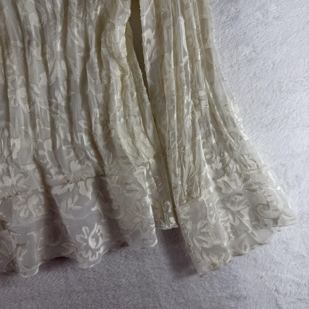 Vintage XL Ivory Satin Top Victorian Renaissance Party Ruffles Romantic Blouse - Picture 5 of 12